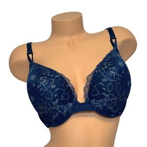 Victoria's Secret 38D The T-shirt Push-Up Full Coverage Bra‎ Blue Floral Lace